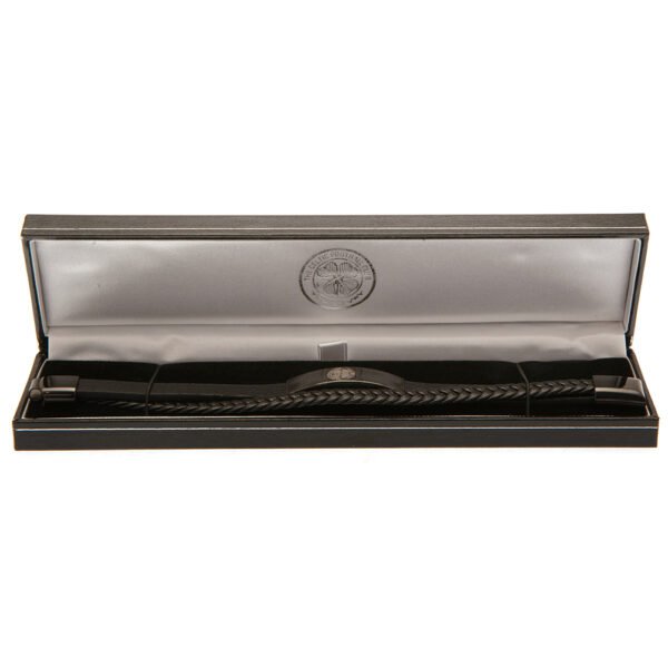 Official Celtic FC Black IP Leather Bracelet