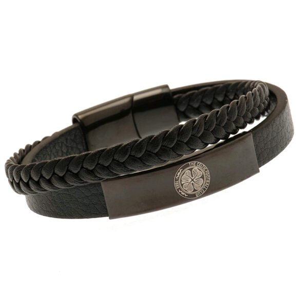 Official Celtic FC Black IP Leather Bracelet