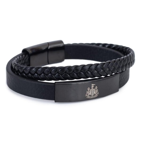 TM-06080-Newcastle-United-FC-Black-IP-Leather-Bracelet-1 Official Newcastle United FC Black IP Leather Bracelet