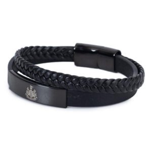 Official Newcastle United FC Black IP Leather Bracelet