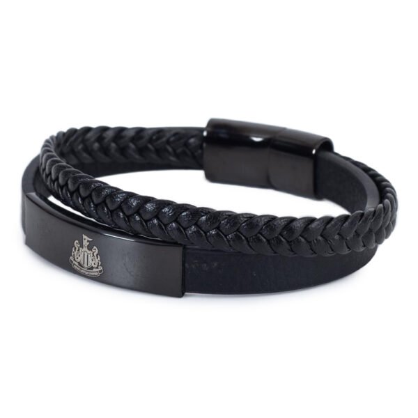 TM-06080-Newcastle-United-FC-Black-IP-Leather-Bracelet Official Newcastle United FC Black IP Leather Bracelet