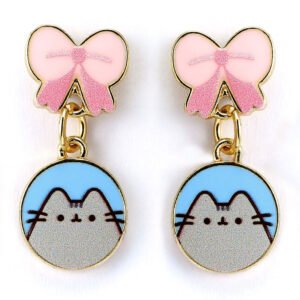 TM-06775-Pusheen-Gold-Plated-Bow-Drop-Earrings Official Pusheen Gold Plated Bow Drop Earrings