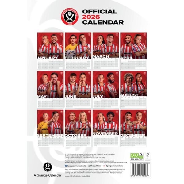 Official Sheffield United FC A3 Calendar 2026