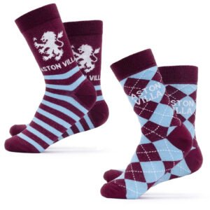 Official Aston Villa FC Twin Pack Dress Socks 7-11