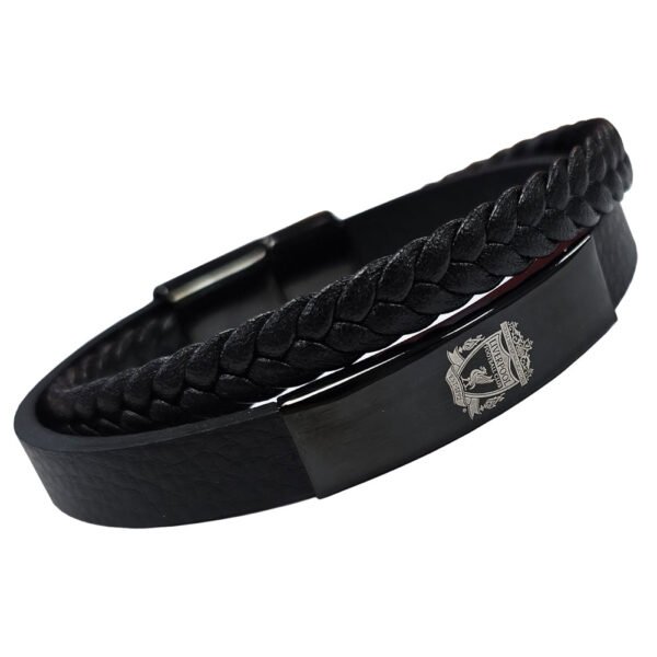 TM-07739-Liverpool-FC-Black-IP-Leather-Bracelet-Crest Official Liverpool FC Crest Black IP Leather Bracelet