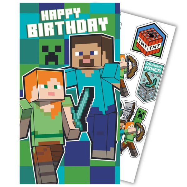 TM-07854-Minecraft-Birthday-Card-With-Stickers Official Minecraft Birthday Card With Stickers